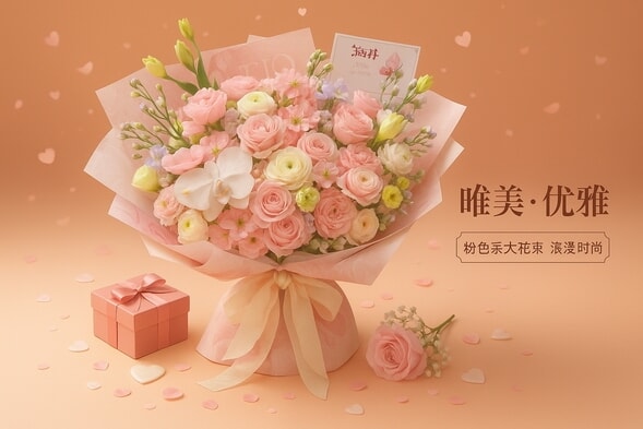 粉玫瑰粉康混搭花束 详情图 2